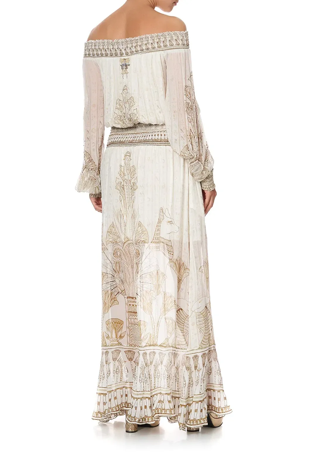 Camilla Off Shoulder Shirred Dress The Queens Chamber Print Size 10 for rent on The Volte - main image