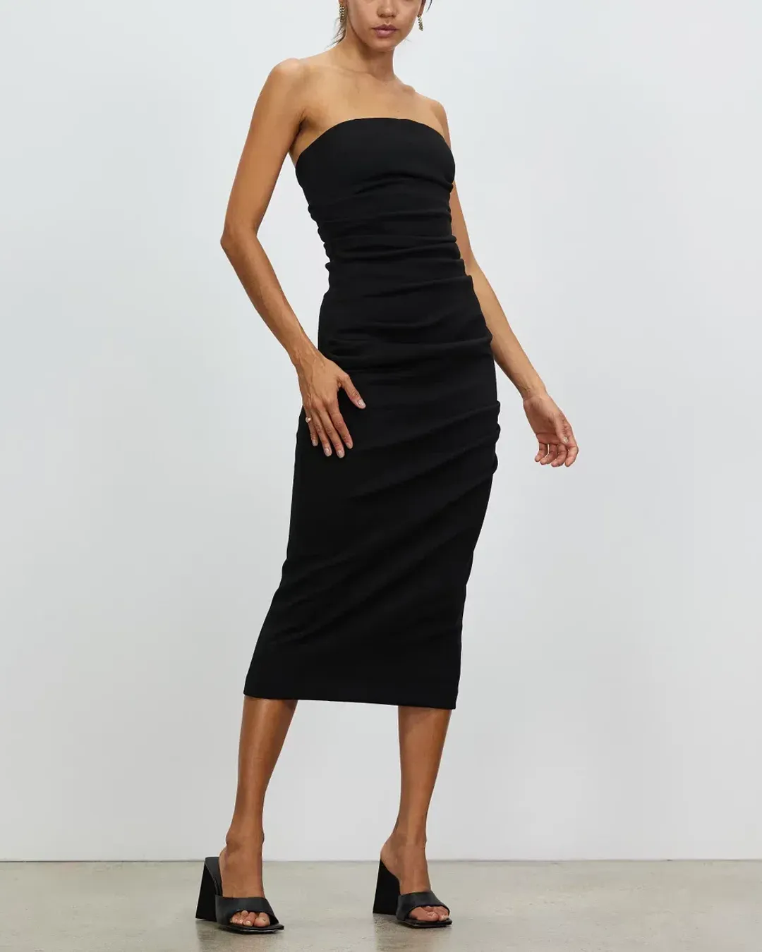 Misha Calandra Bonded Crepe Midi Dress Black Size 6 for rent on The Volte - main image