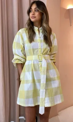 Ambra Maddalena Sammie Smock Dress in Lemon Checkers Print Size 8 for rent on The Volte - image 4