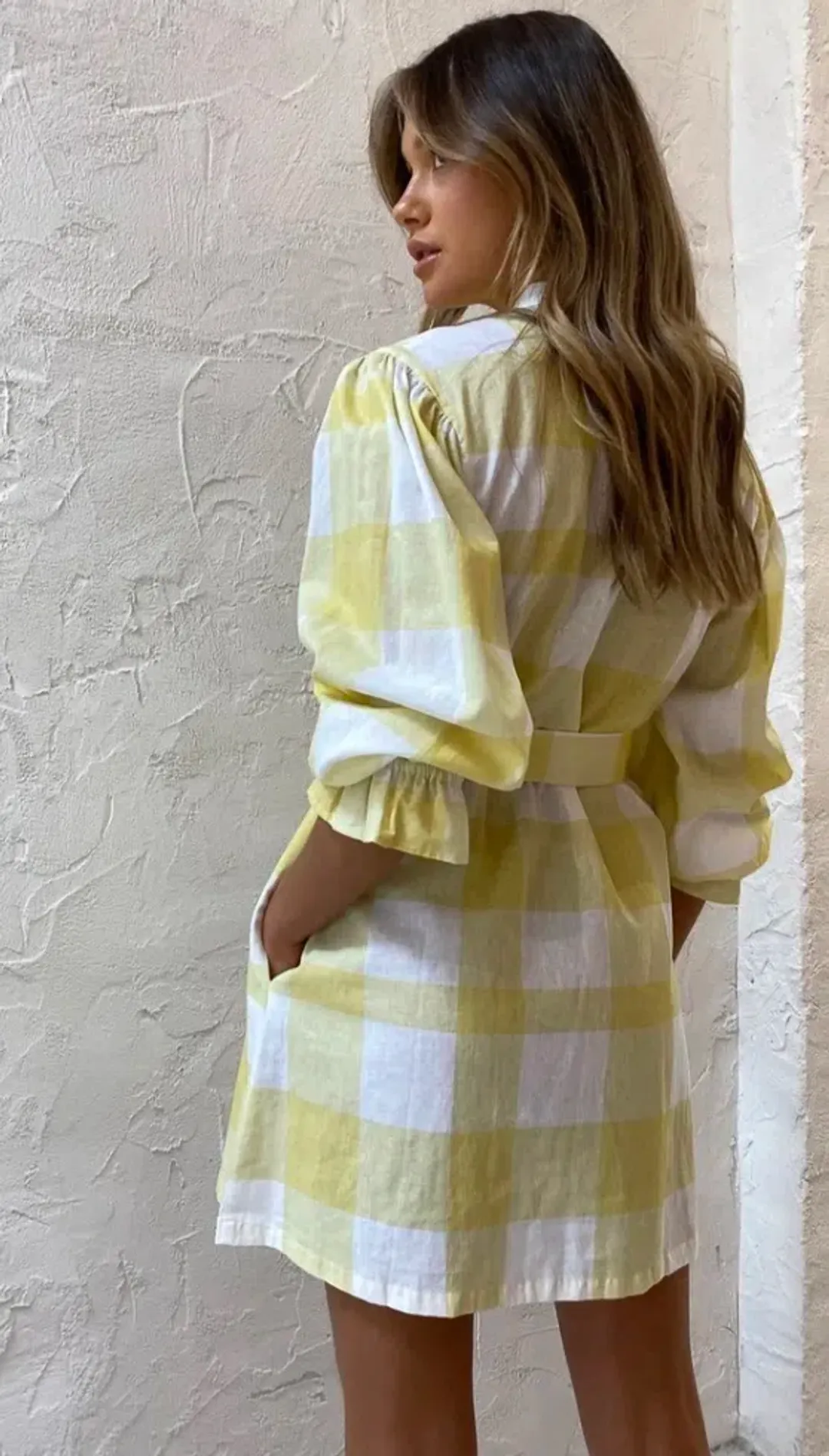 Ambra Maddalena Sammie Smock Dress in Lemon Checkers Print Size 8 for rent on The Volte - main image