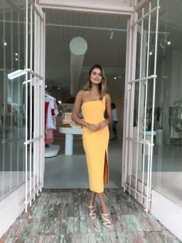 Bec & Bridge Ariel Midi Dress in Mango Orange Size 12 for rent on The Volte - image 1