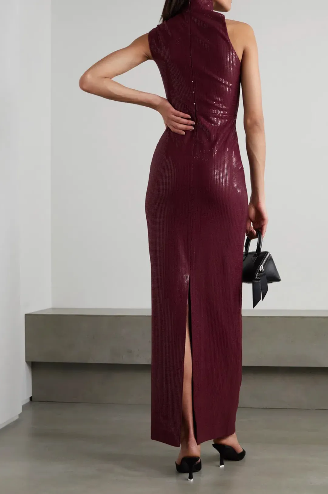 Yara Sequined Jersey Turtleneck Maxi Dress Burgundy Size 10 for rent on The Volte - main image