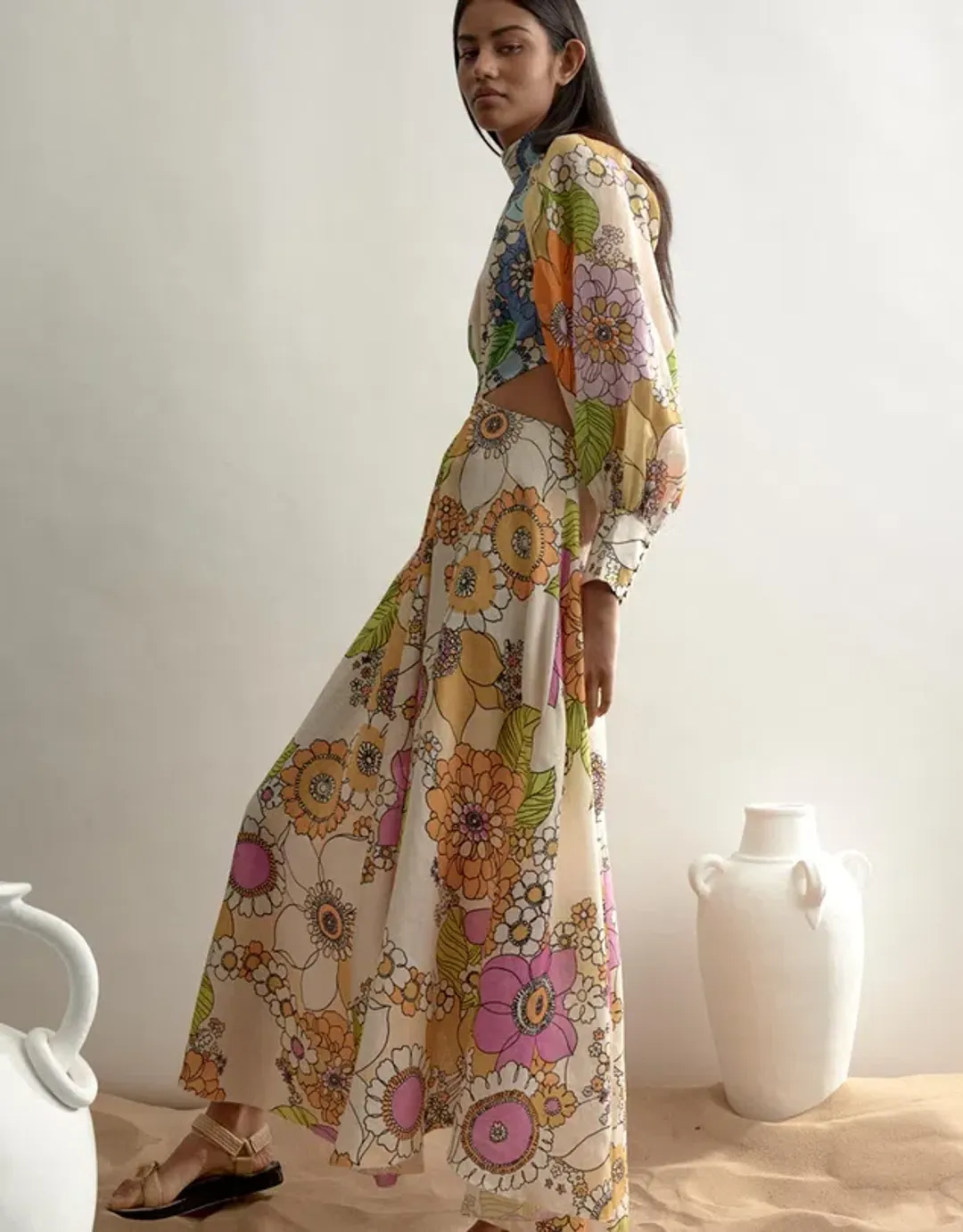 Alemais Farrah Cut Out Midi Dress Print Size 12  for rent on The Volte - main image