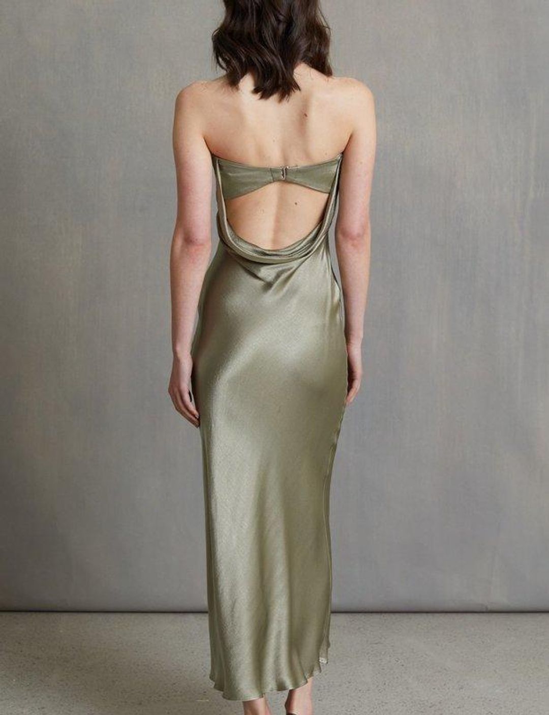 Bec & Bridge Moon Dance Strapless Midi Dress Sage Green Size 8 for rent on The Volte - main image