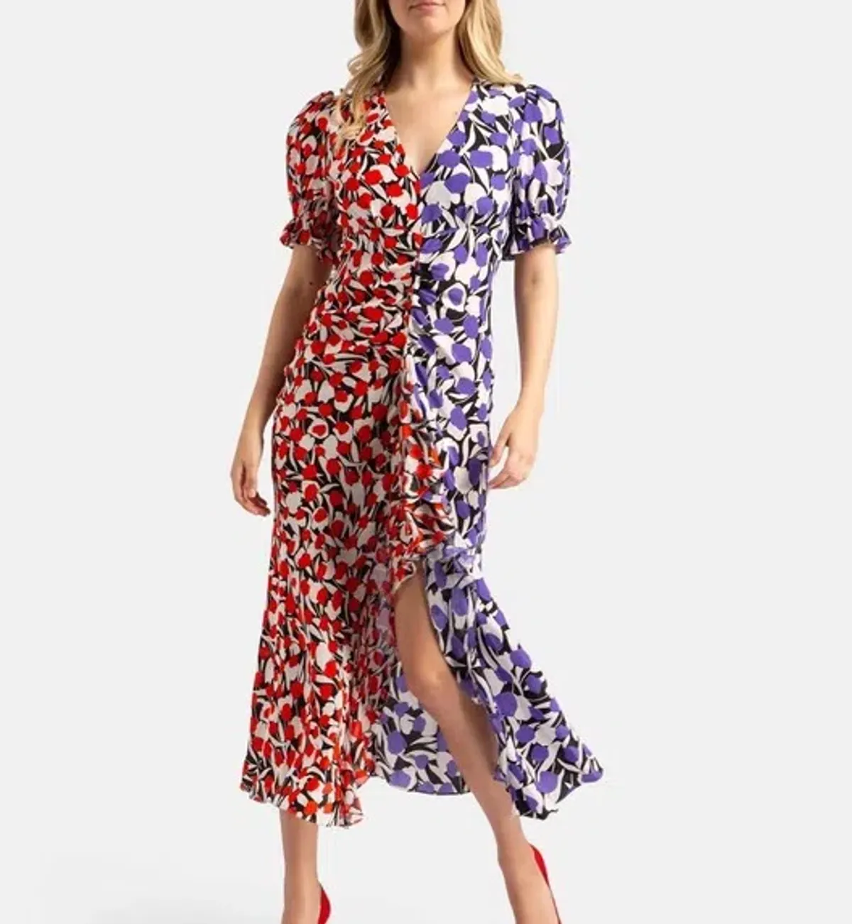 Rixo London Ariel Tulip Bicolor Midi Dress Print Size 8  for rent on The Volte - main image