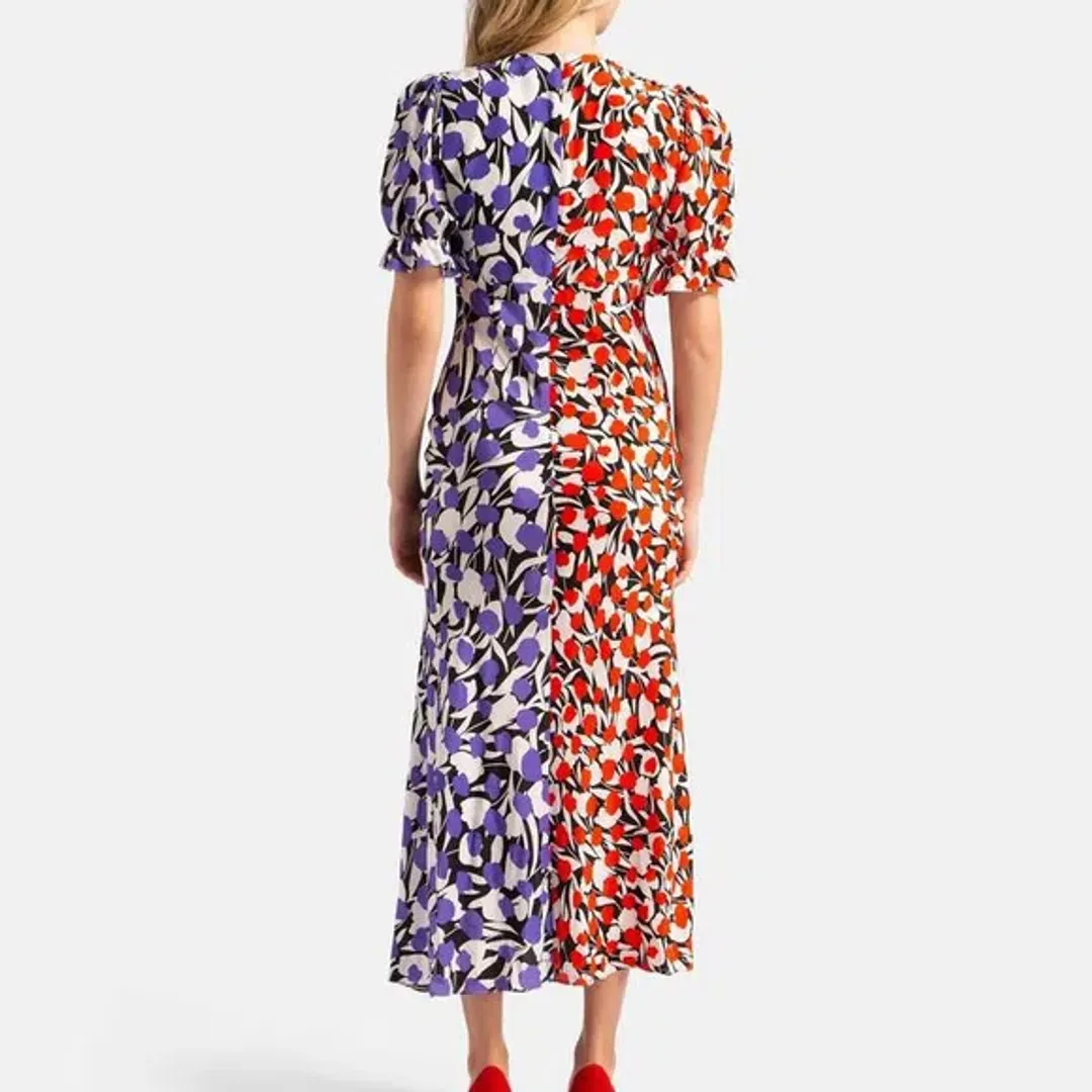 Rixo London Ariel Tulip Bicolor Midi Dress Print Size 8  for rent on The Volte - main image
