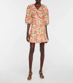 Rixo London Lennon Floral Print Wrap Dress Orange Size 10  for rent on The Volte - image 1