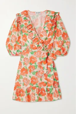 Rixo London Lennon Floral Print Wrap Dress Orange Size 10  for rent on The Volte - image 5