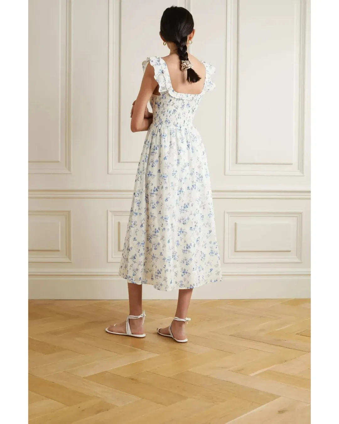 Reformation Noreen Shirred Cotton Voile Midi Dress Floral Print Size AU 10 for rent on The Volte - main image