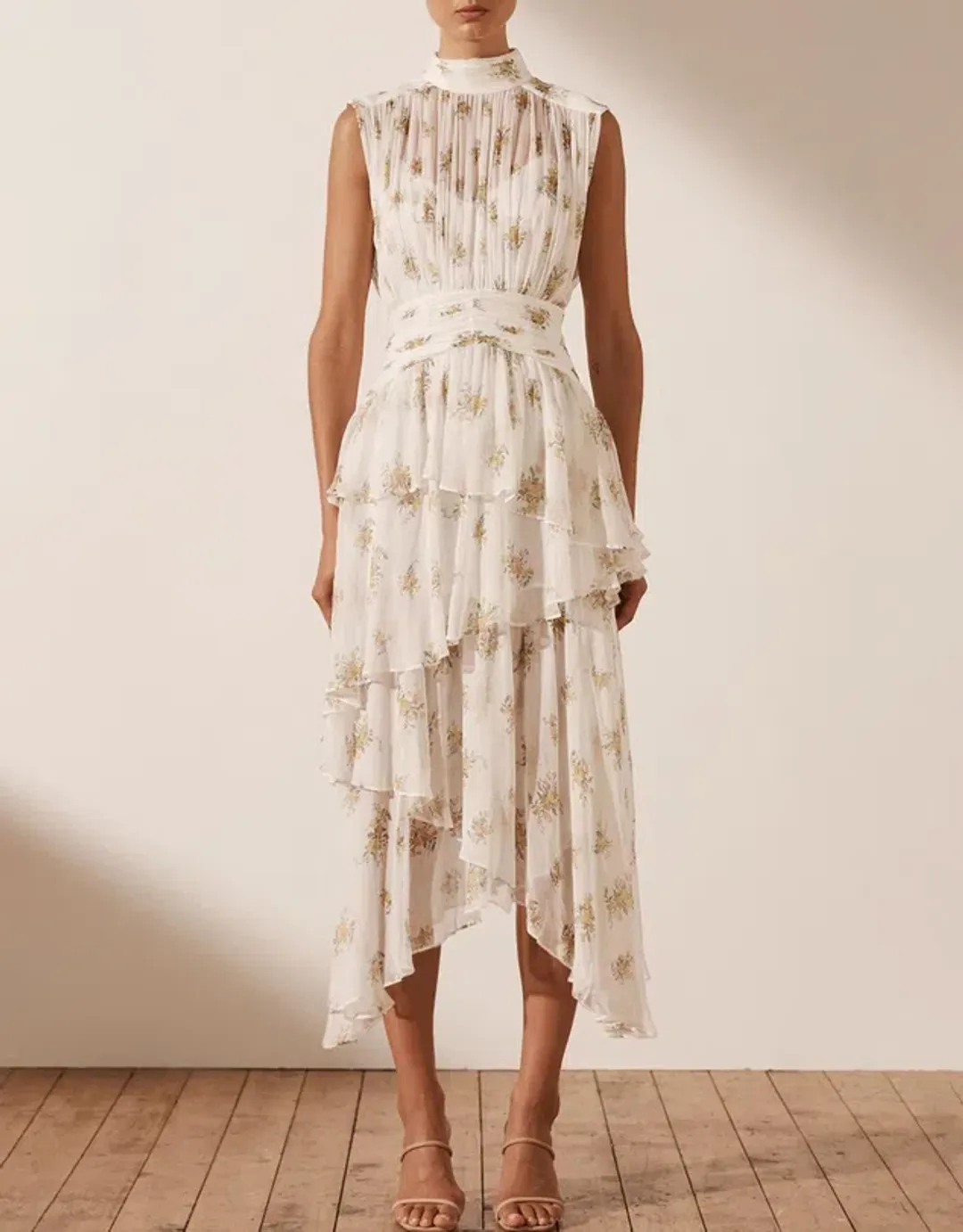 Shona Joy Julieta Sleeveless Ruched Midi Dress Print Size 6  for rent on The Volte - main image