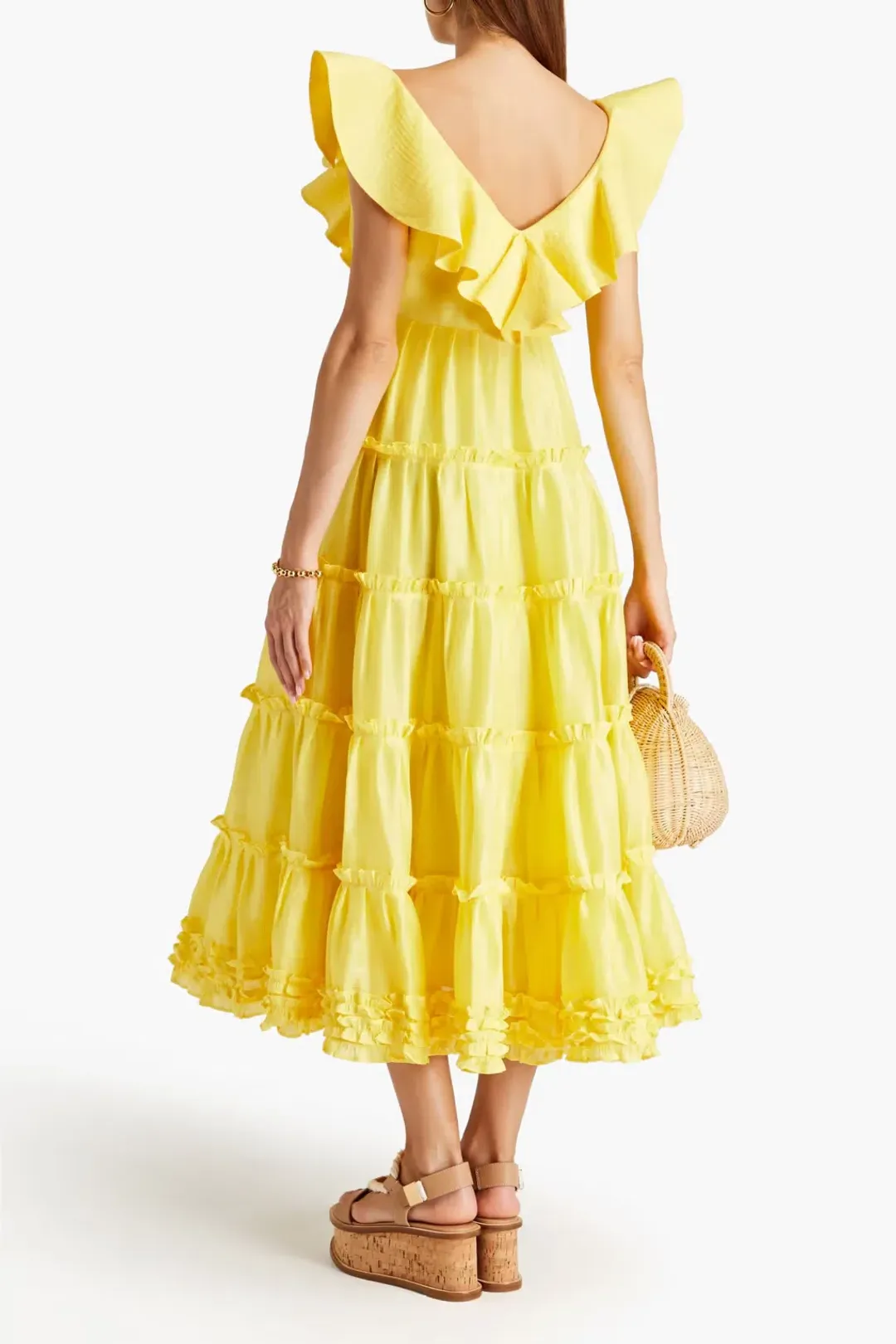 Leo Lin The Limon Silk Linen Midi Dress Midi Yellow Size 8 for rent on The Volte - main image