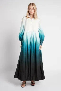 Aje Cosmos Long-sleeved Tiered Maxi Dress Teal Ombre Size  AU 6 for rent on The Volte - image 1