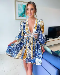 Zimmermann Aliane Cut Out Short Dress in Patchwork Floral Print Size 12 for rent on The Volte - image 3