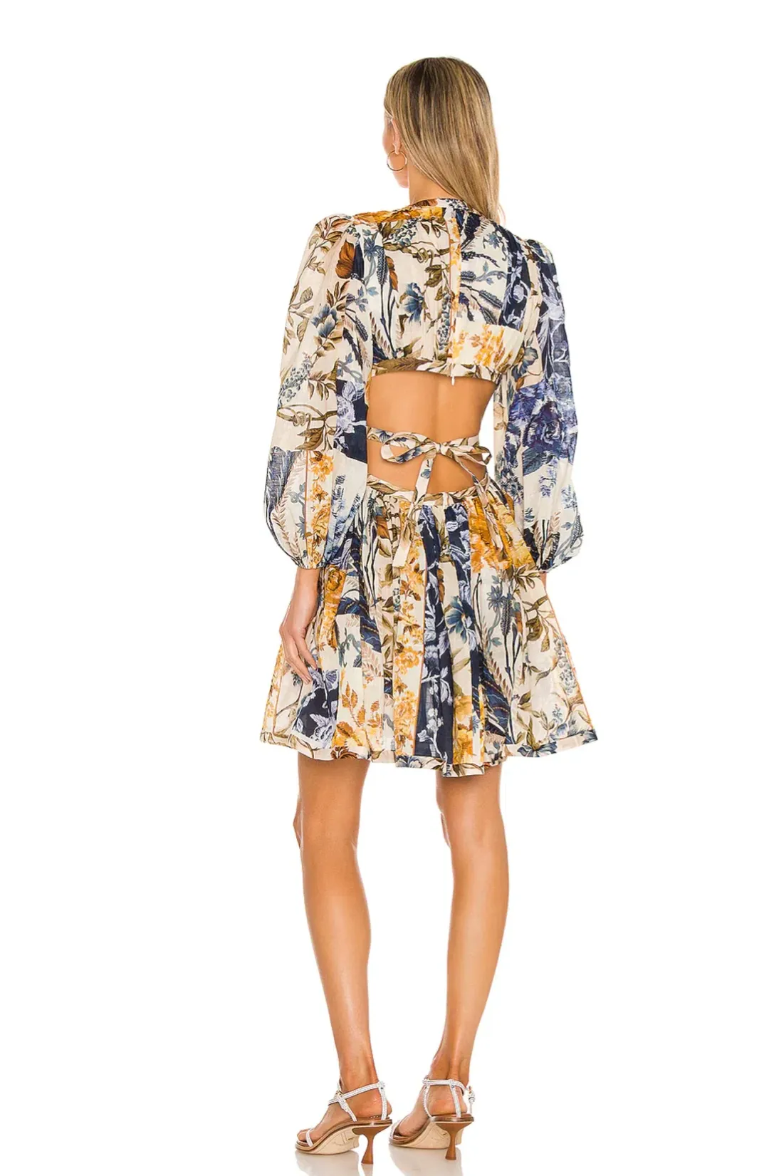 Zimmermann Aliane Cut Out Short Dress in Patchwork Floral Print Size 12 for rent on The Volte - main image