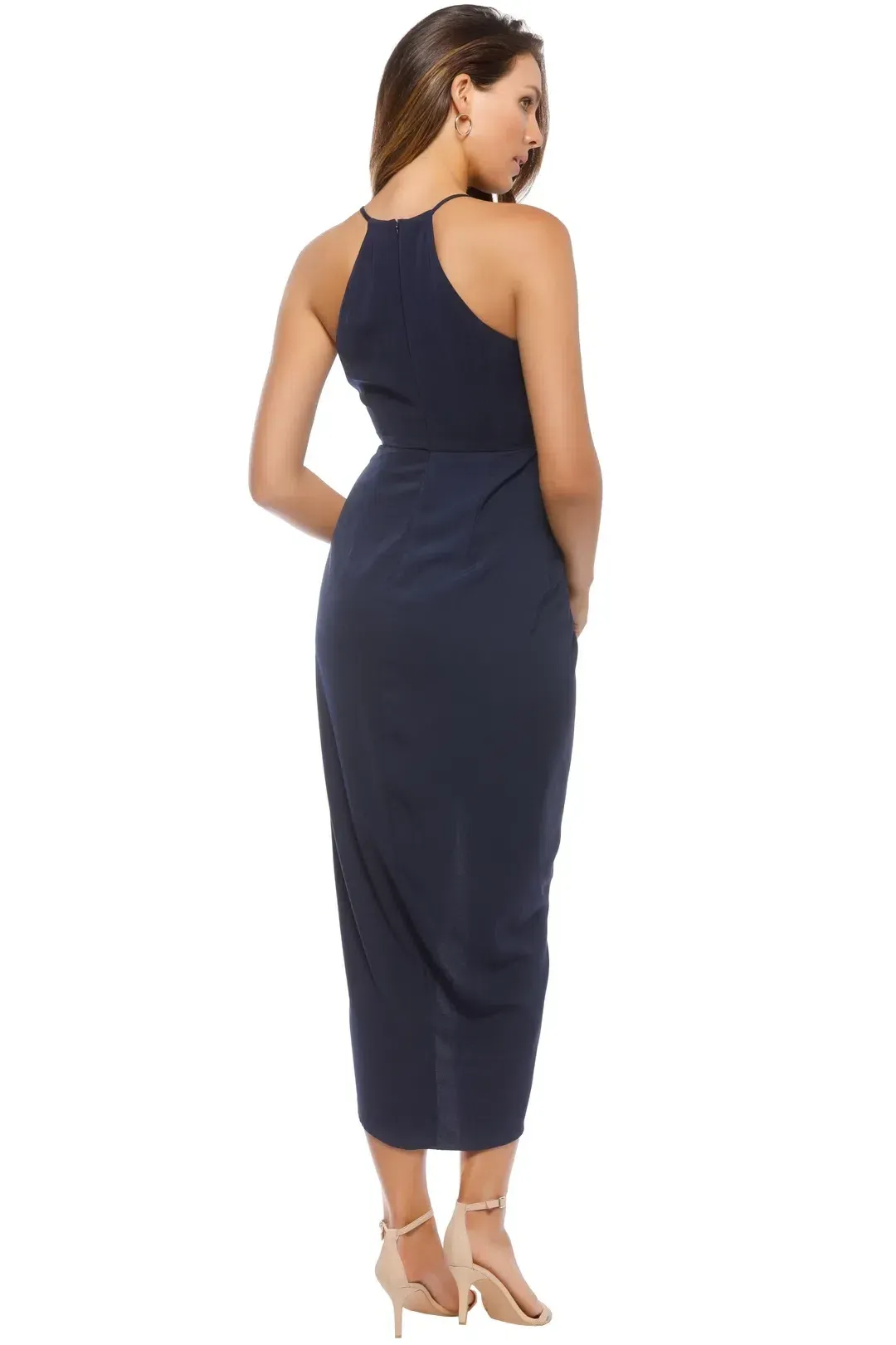 Shona Joy High Neck Ruched Dress in Navy Size 6 for rent on The Volte - main image