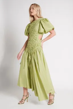 Aje Siren Drawstring Midi Dress Green Size 8 for rent on The Volte - image 2