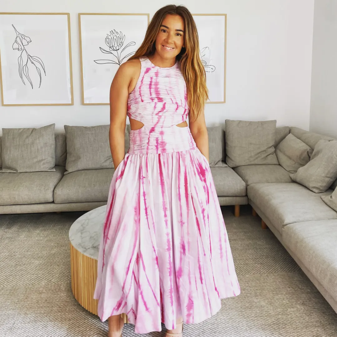 Aje Introspect Cut Out Midi Dress Pink Size 10  for rent on The Volte - main image