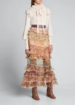 Zimmermann Lucky Tiered Blouse & Skirt Set Spliced Jacobean Size 0 / AU 8 for rent on The Volte - image 3