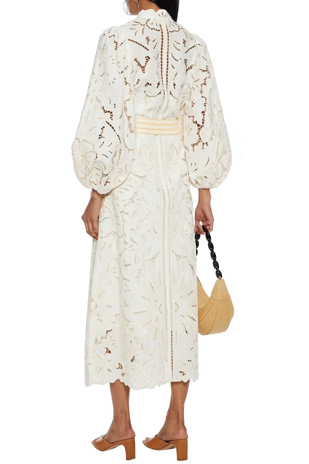 Zimmermann Empire Belted Broderie Anglaise Linen Midi Dress Ivory Size 0 / AU 8 for rent on The Volte - main image
