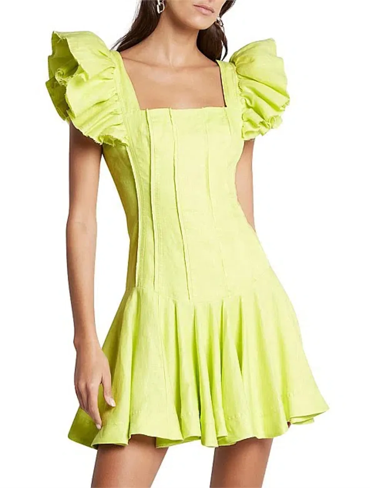 Aje Breathless Frill Sleeve Mini Dress Green Size 6 for rent on The Volte - main image