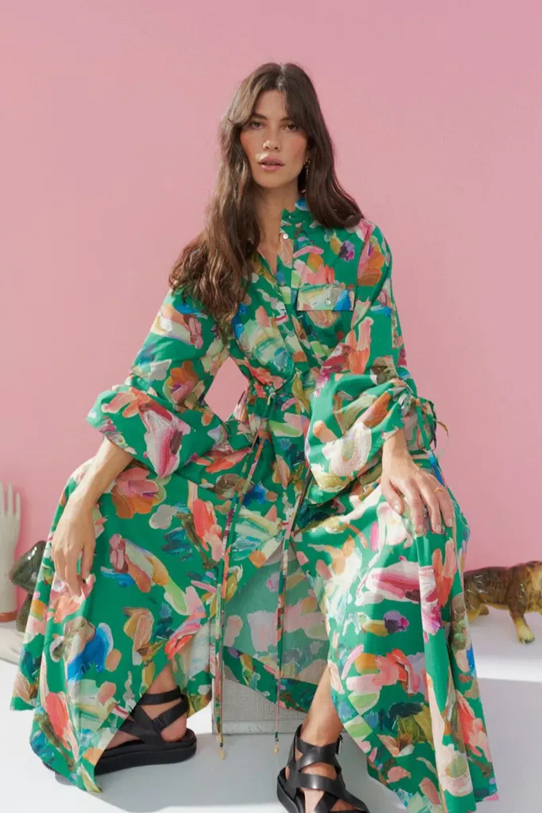 Alemais Arlo Shirt Dress Green Size 14 for rent on The Volte - main image