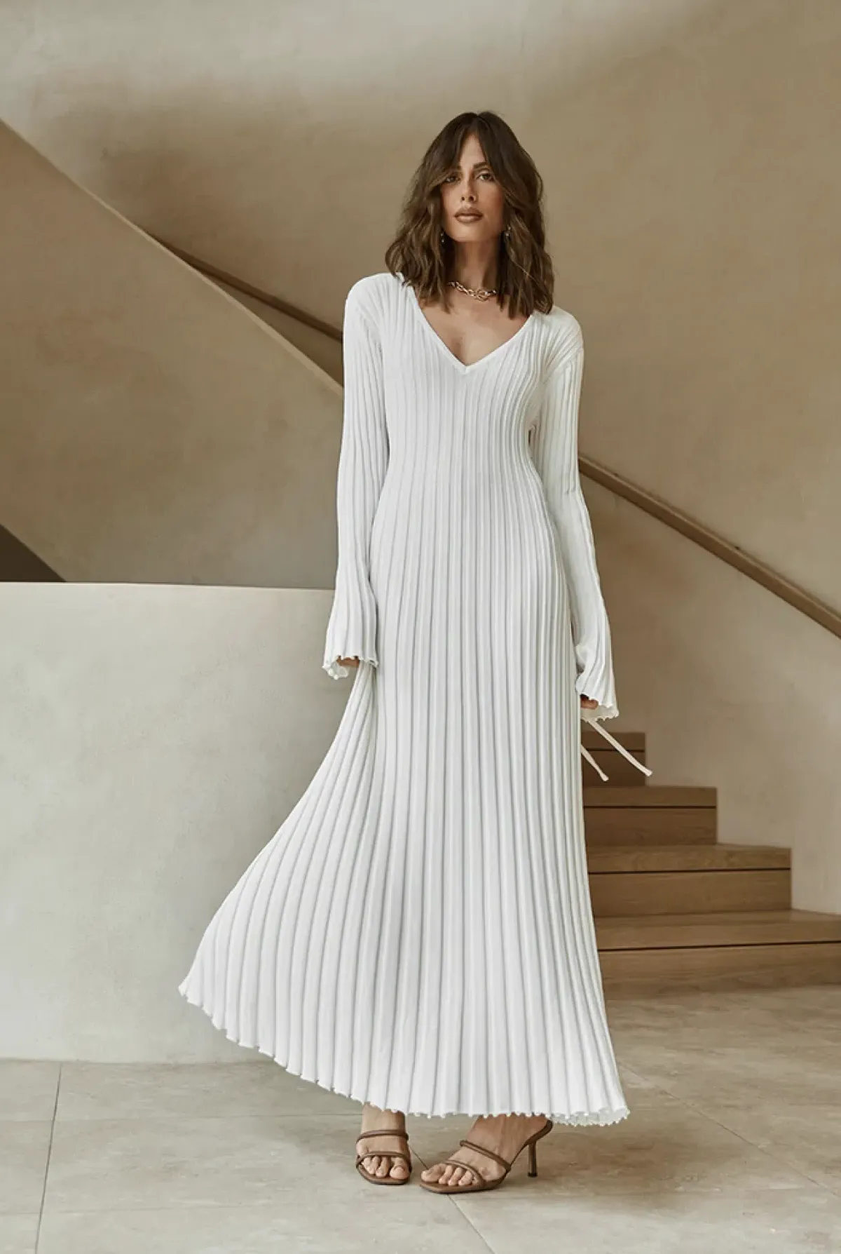 DISSH Reign Sleeve Knit Midi Dress White Size S for rent on The Volte - main image