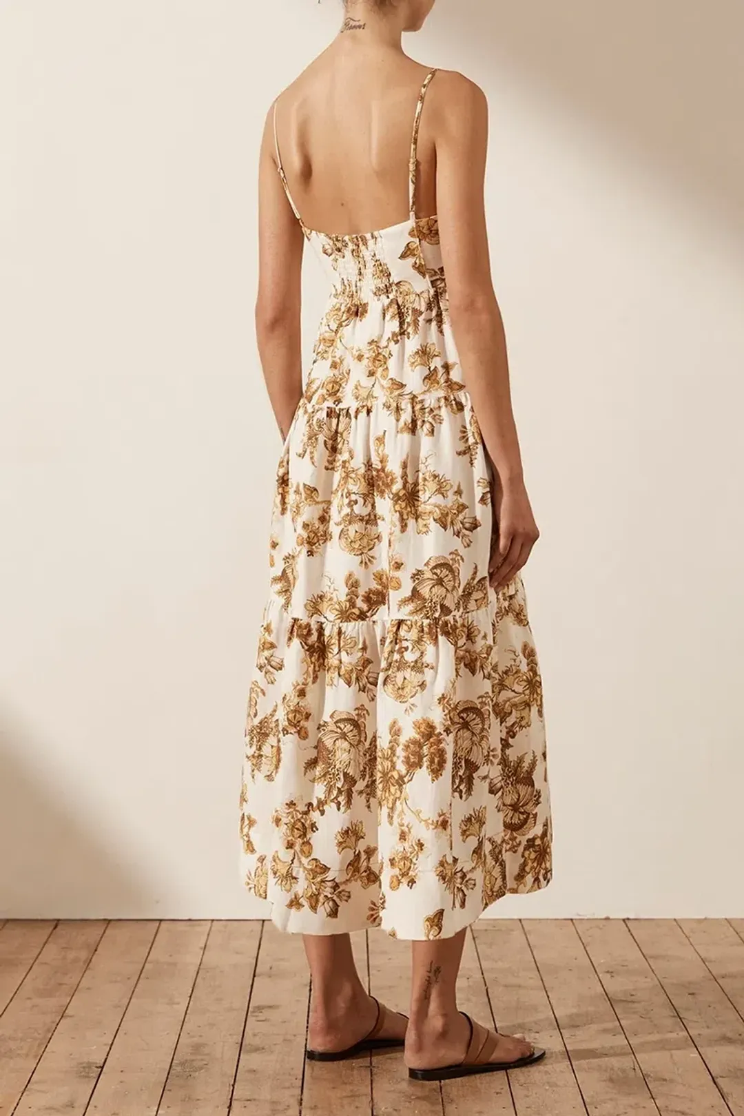 Shona Joy Bella Linen Corded Tiered Midi Dress Print Size 10 for rent on The Volte - main image