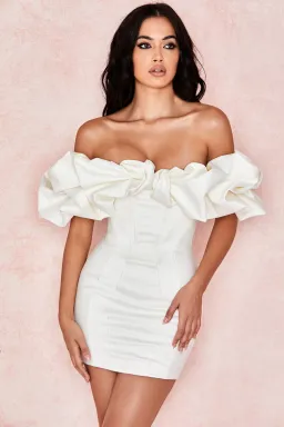 House of CB Selena Satin Ruffle Strapless Mini Dress Ivory White Size XS / Au 6 for rent on The Volte - image 4