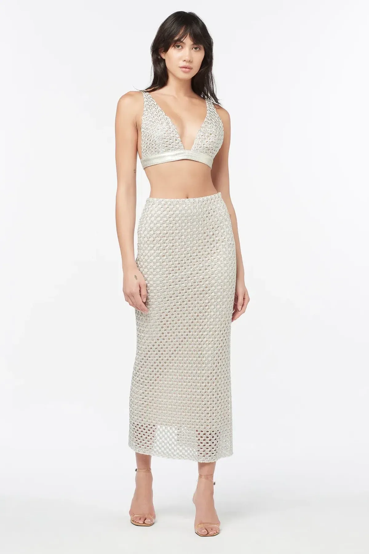 Manning Cartell Soiree Bra and Pencil Skirt Set Silver Size 8 for rent on The Volte - main image