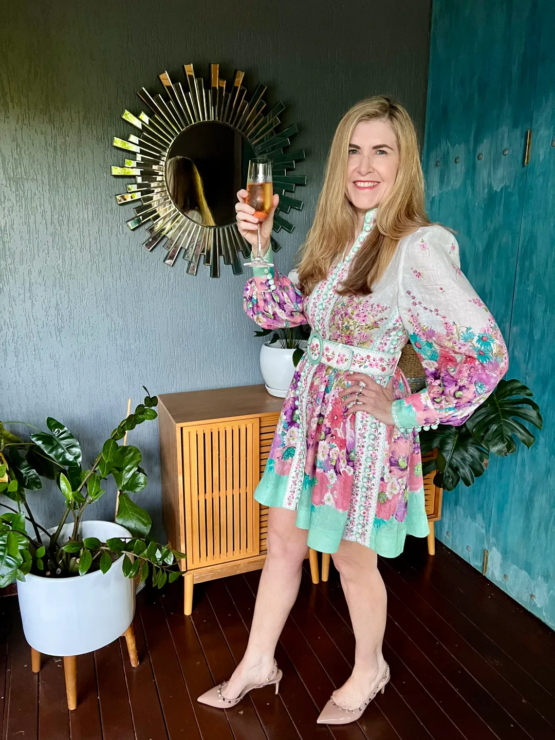 Zimmermann Jude Buttoned Mini Dress in Aqua Gradient Floral Print Size 2/ AU 12 for rent on The Volte - main image