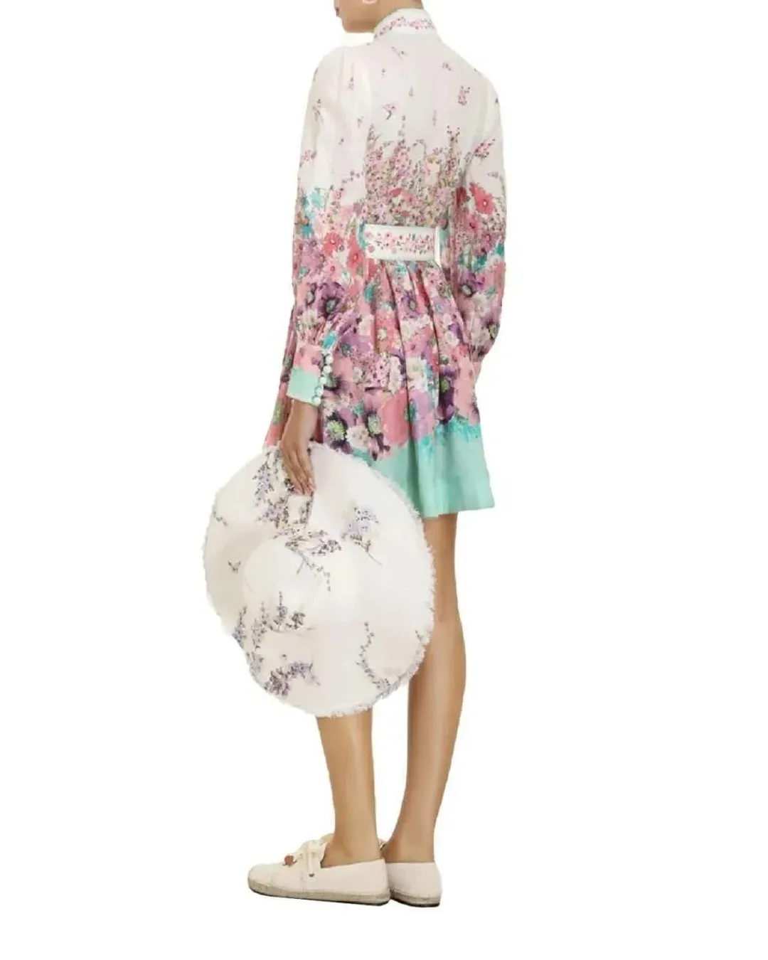 Zimmermann Jude Buttoned Mini Dress in Aqua Gradient Floral Print Size 2/ AU 12 for rent on The Volte - main image
