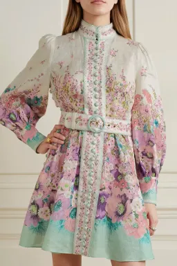Zimmermann Jude Buttoned Mini Dress in Aqua Gradient Floral Print Size 2/ AU 12 for rent on The Volte - image 4