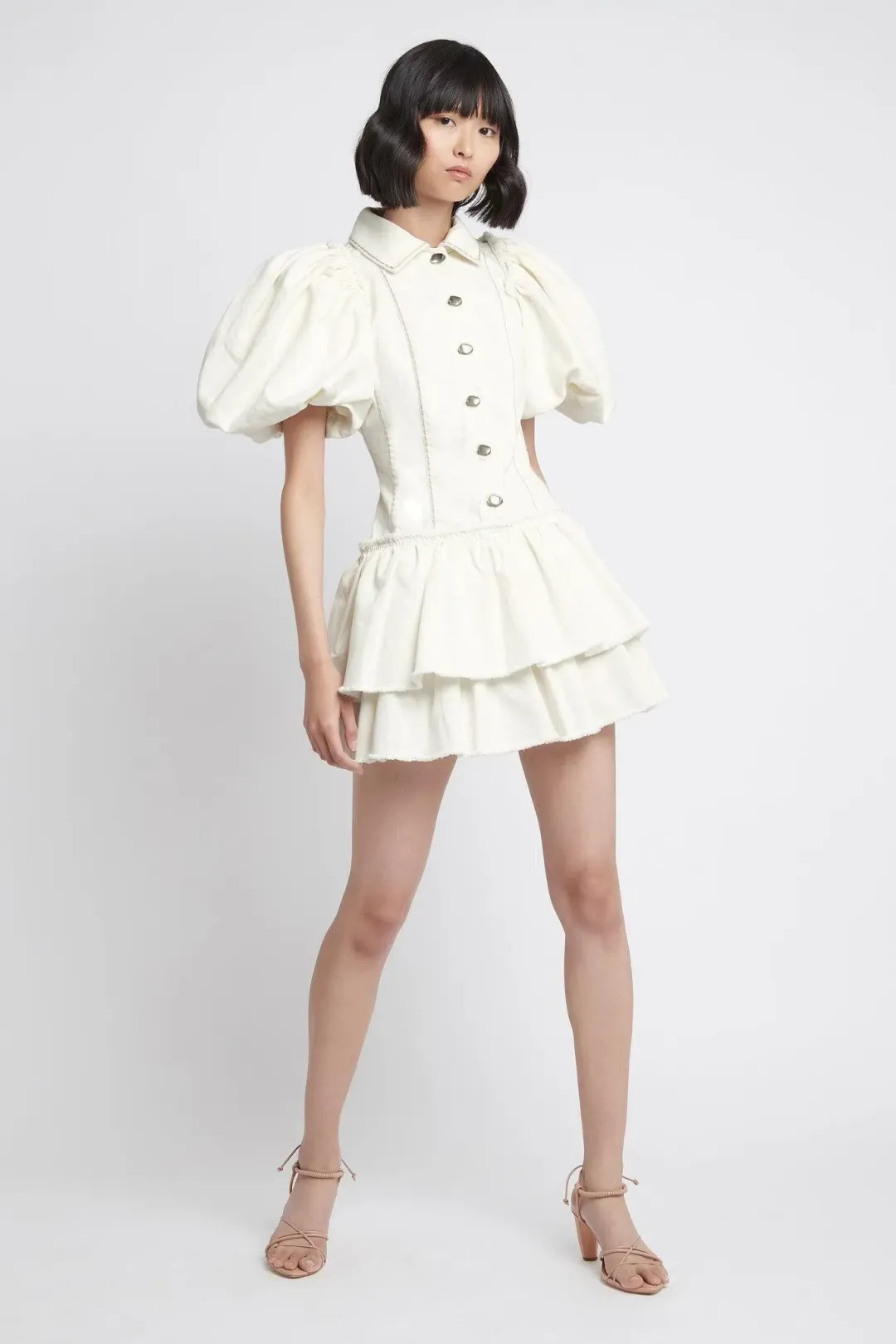 Aje Reclaim Denim Mini Dress White Size 6 for rent on The Volte - main image