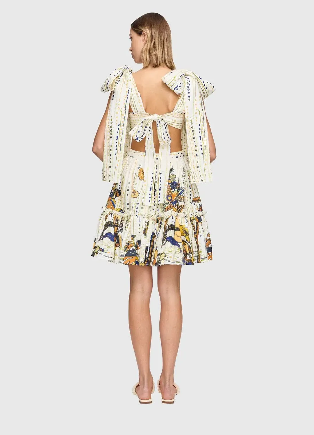 Leo Lin La Vida Bowtie Mini Dress Print Size 10 for rent on The Volte - main image