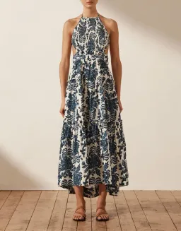 Shona Joy Diana Shirred Backless Midi Dress Print Size 10 for rent on The Volte - image 3