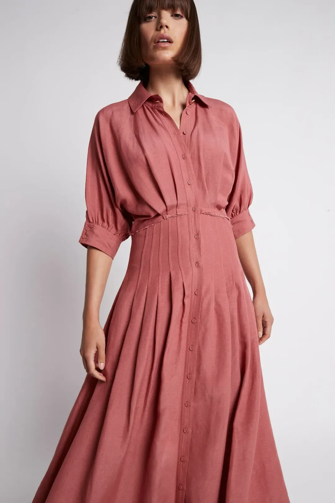 Aje Nova Shirt Midi Dress Dusty Rose Size 8 for rent on The Volte - main image