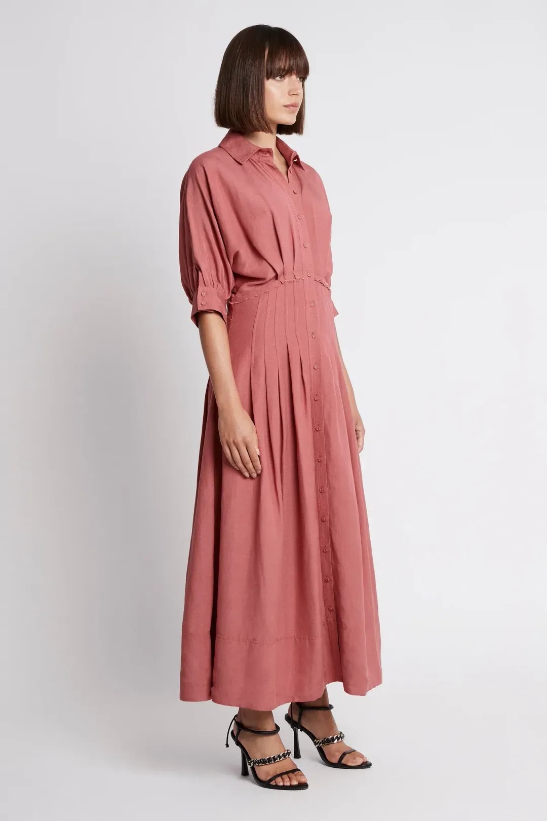 Aje Nova Shirt Midi Dress Dusty Rose Size 8 for rent on The Volte - main image