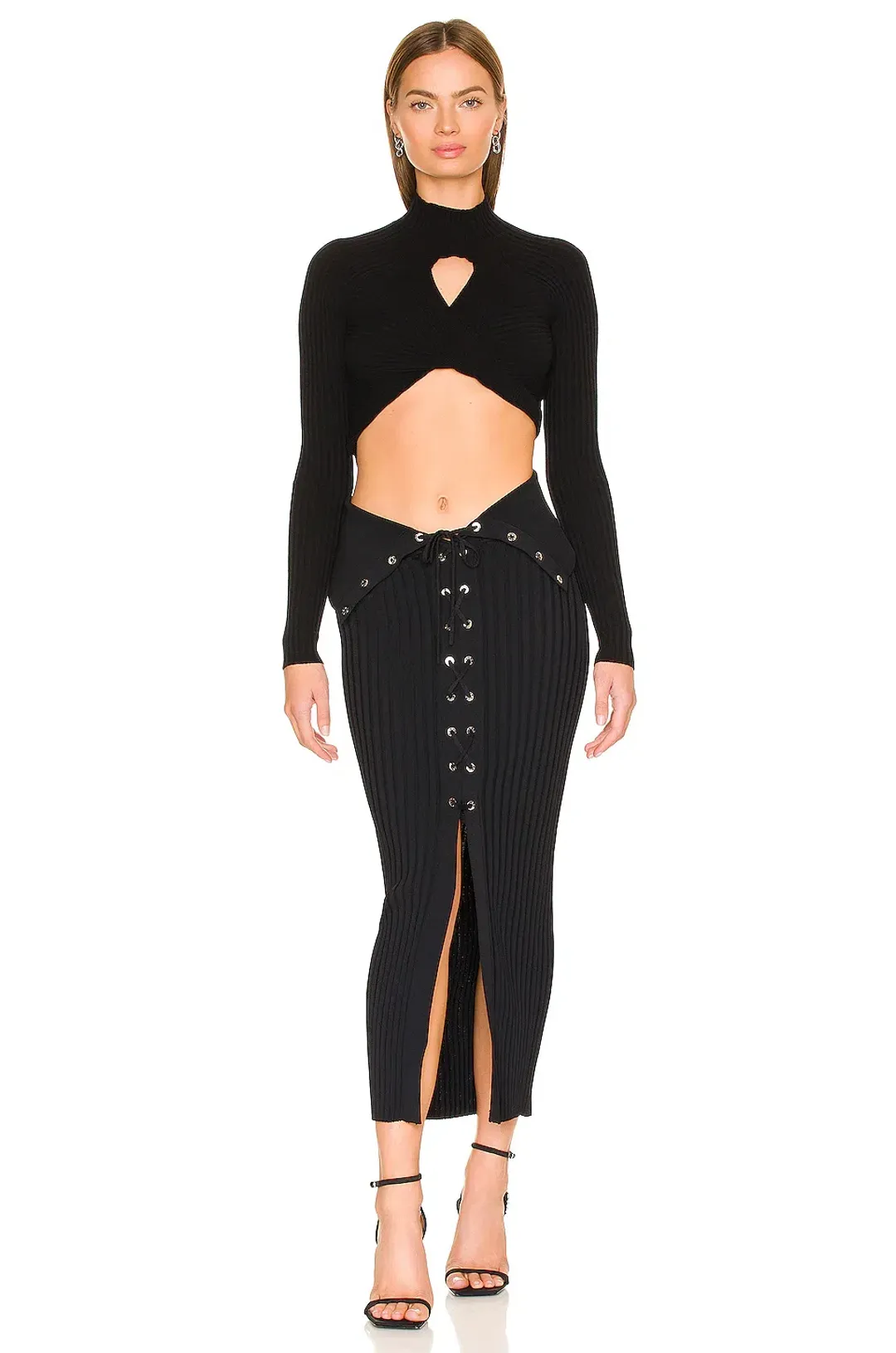 Dion Lee Lace Up Eyelet Skirt Black Size 6 for rent on The Volte - main image