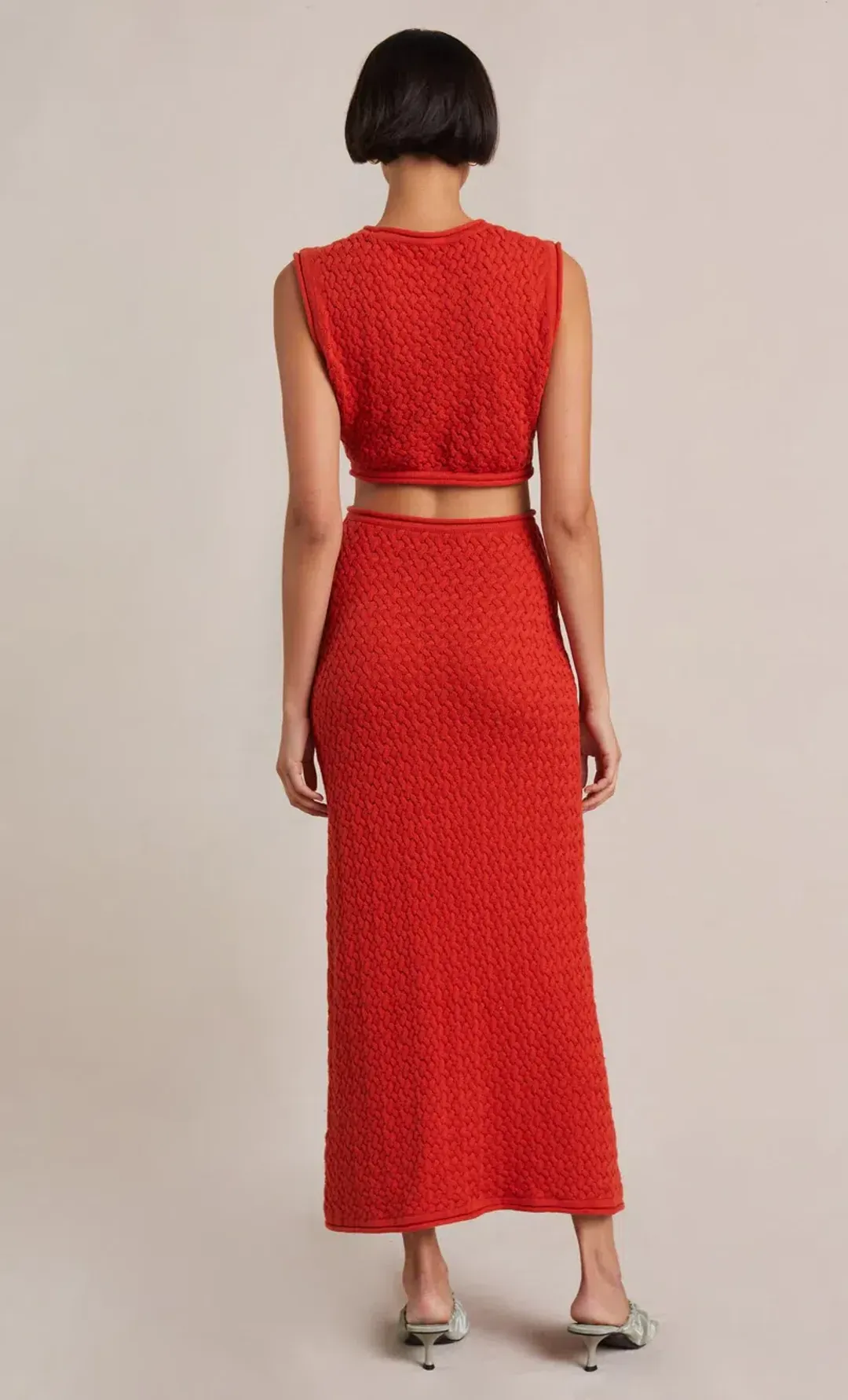 Bec & Bridge Effie Knit Cut Out Maxi Dress Red Size 14  for rent on The Volte - main image