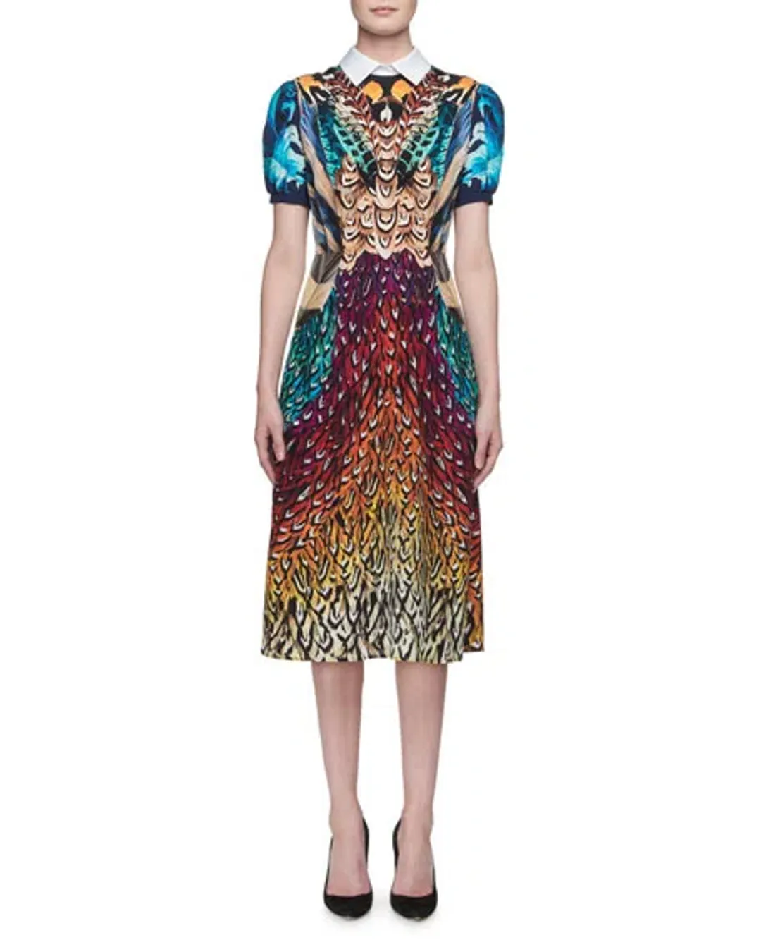 Mary Katrantzou Osprey Silk Dress Feather Print Size 6 for rent on The Volte - main image