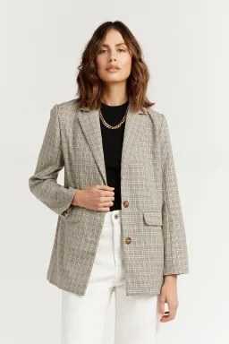 DISSH Frankie Plaid Beige Blazer Print Size 12 for rent on The Volte - image 1