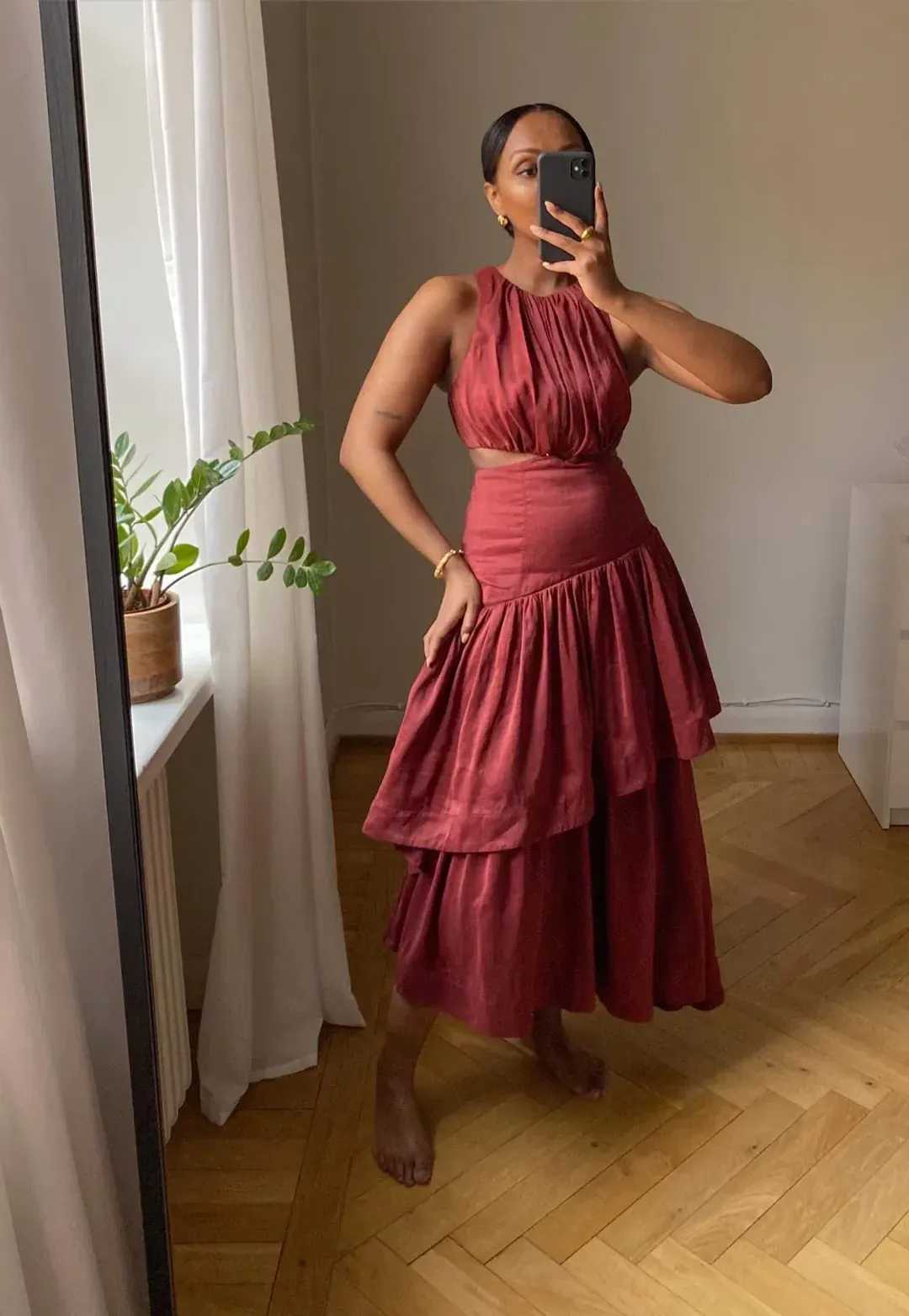 Aje Caliente Cut Out Dress Maroon Red Size 8 for rent on The Volte - main image