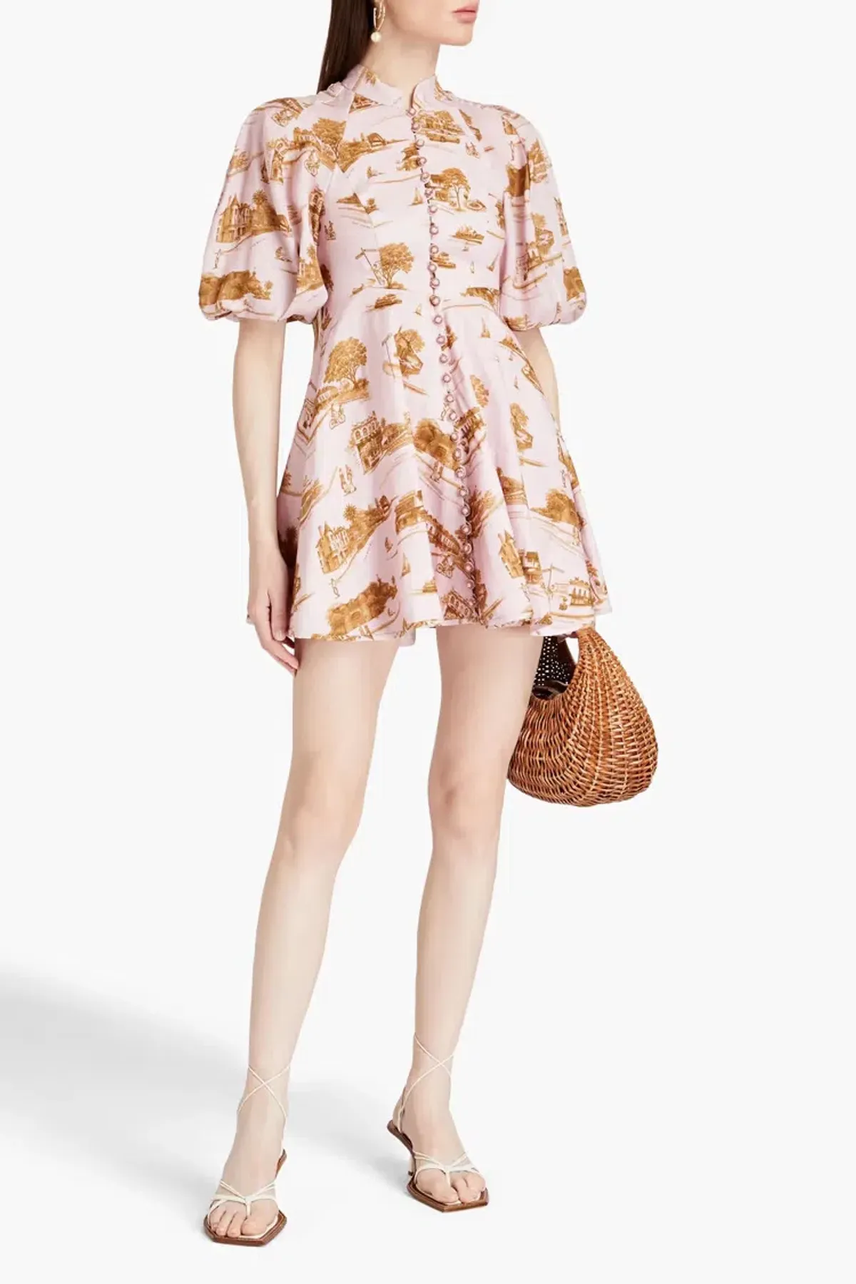 Zimmermann Day Mini Dress Pink/Gold Toile Size 2 / Au 12 for rent on The Volte - main image