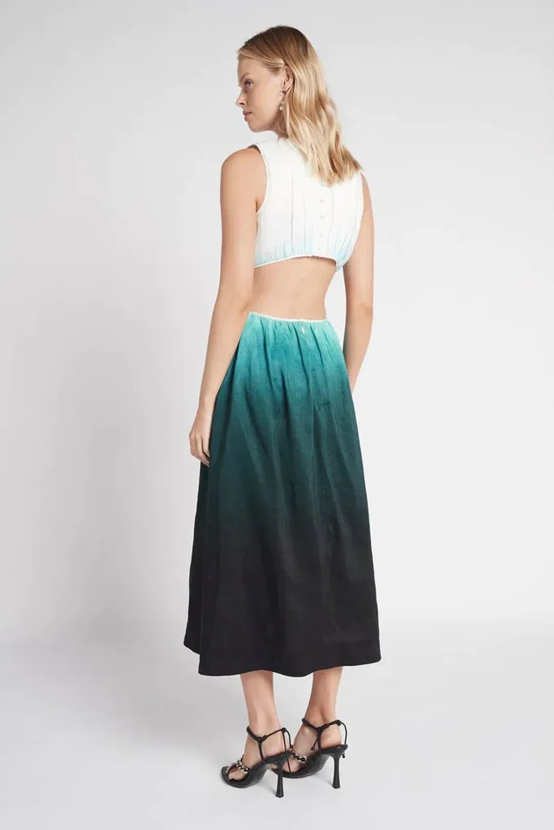 Aje Cosmos Cutout Midi Dress Teal Ombre Size 8 for rent on The Volte - main image