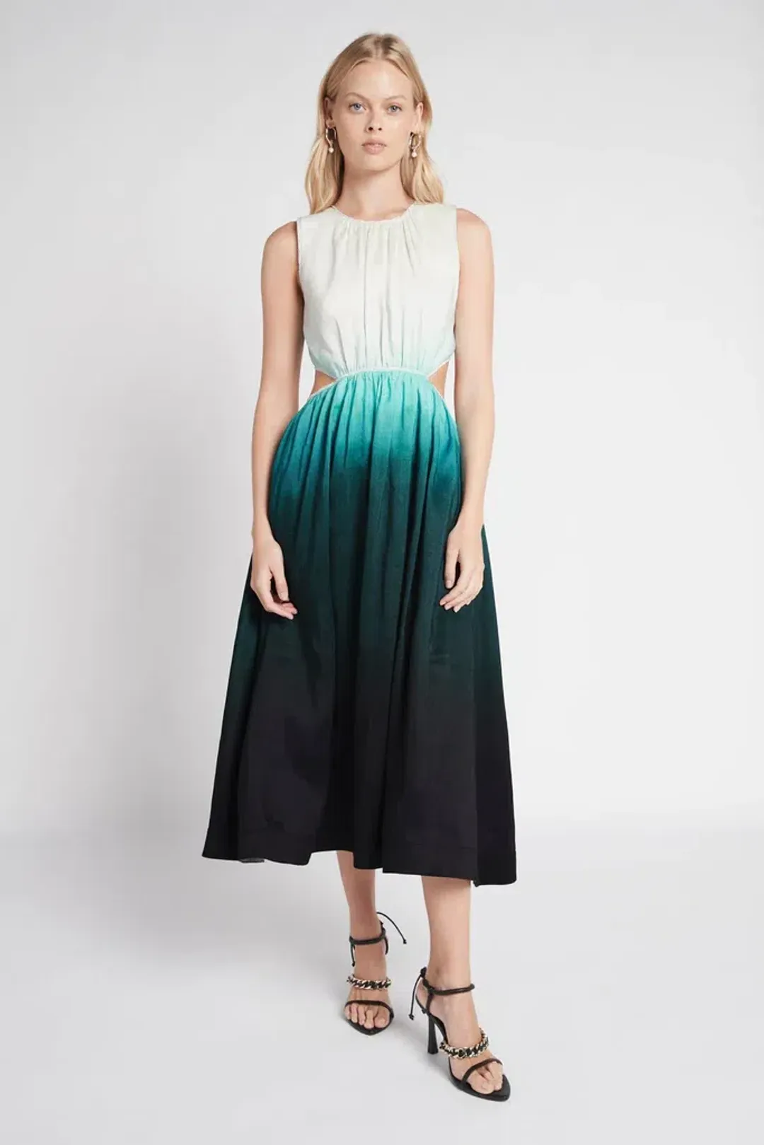 Aje Cosmos Cutout Midi Dress Teal Ombre Size 8 for rent on The Volte - main image