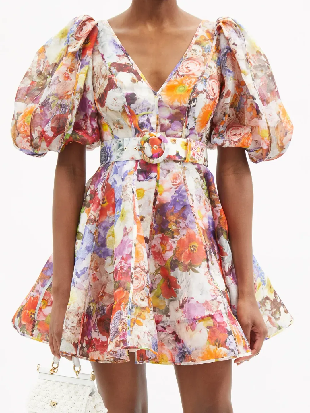 Zimmermann Prima Balloon Sleeve Belted Mini Dress Floral Size 1 /  Au 10 for rent on The Volte - main image