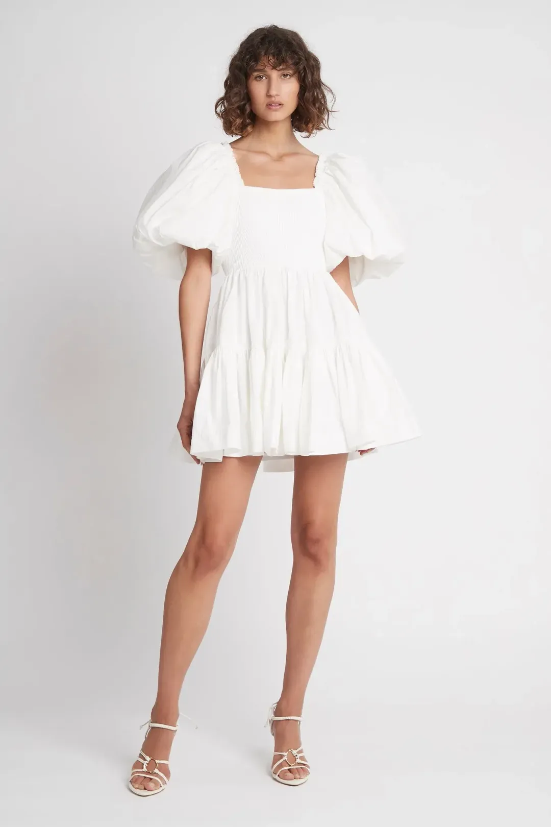 Aje Casa Puff Sleeve Mini Knit Dress White Size 14  for rent on The Volte - main image