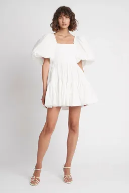 Aje Casa Puff Sleeve Mini Knit Dress White Size 14  for rent on The Volte - image 1