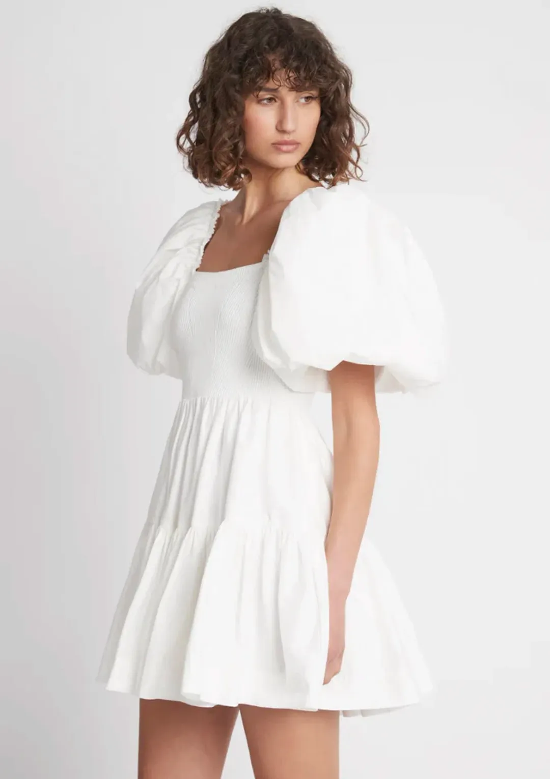Aje Casa Puff Sleeve Mini Knit Dress White Size 14  for rent on The Volte - main image