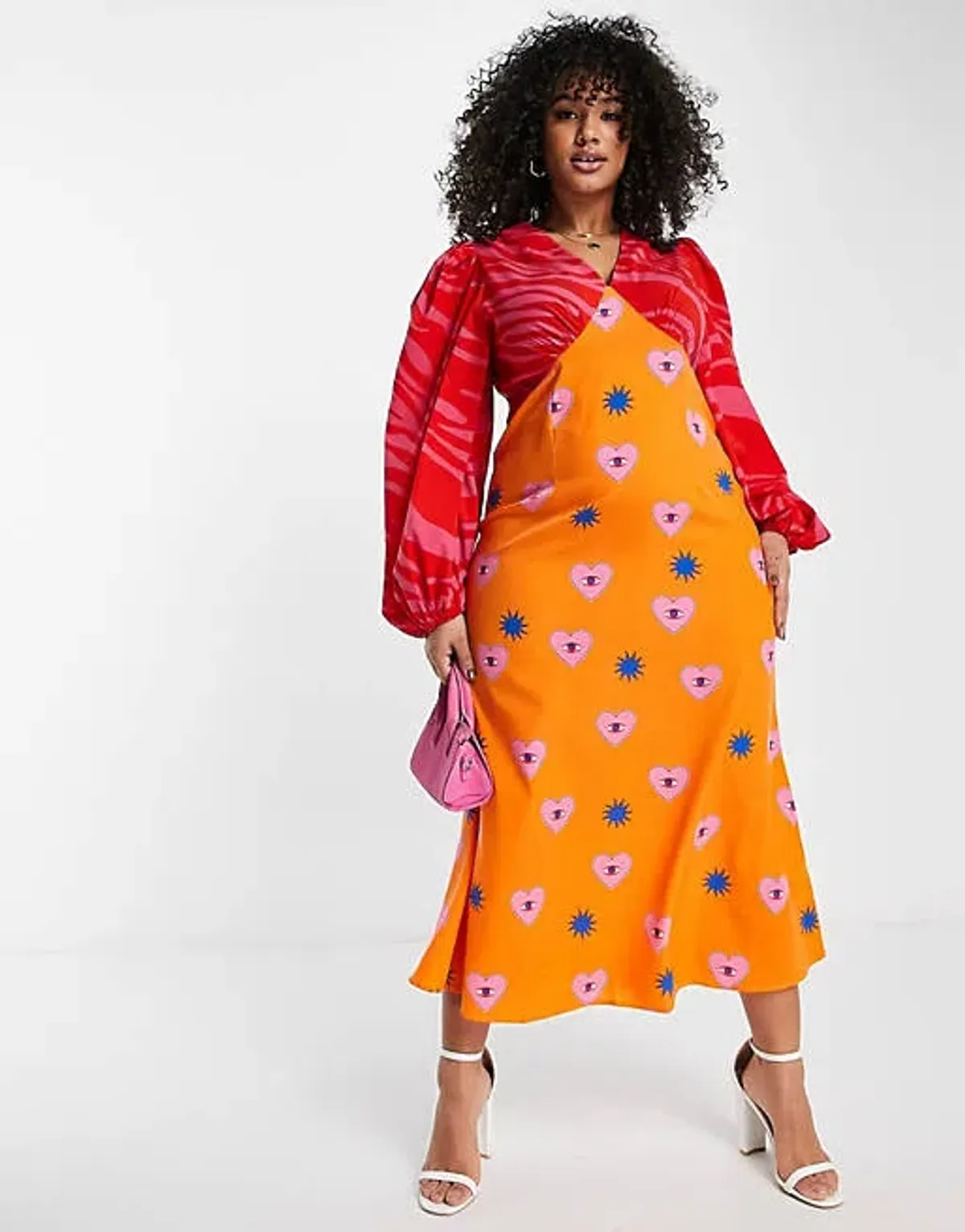 Never Fully Dressed Plus Balloon Sleeve Maxi Dress in Contrast Graphic Print  Size 20  for rent on The Volte - main image